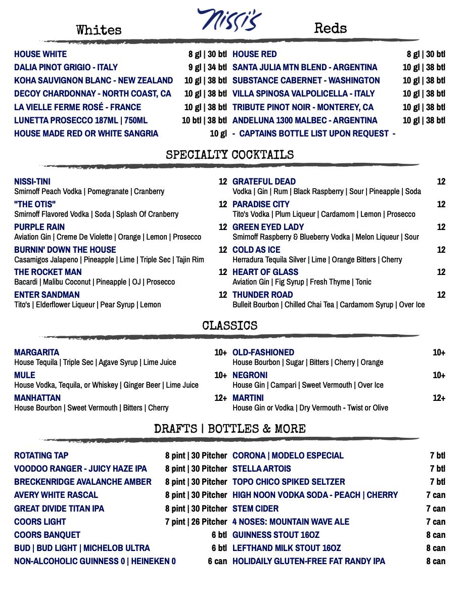 nissi's menu - beverages